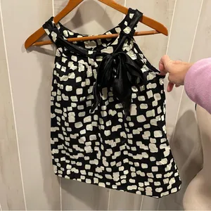 Cute vintage 90’s breezy cotton tie collar high neck sleeveless blouse AB Studio thumbnail 5