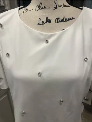 NWT Crystal Doll White Mini Dress with Puff Sleeves and Rhinestones Accents thumbnail 5