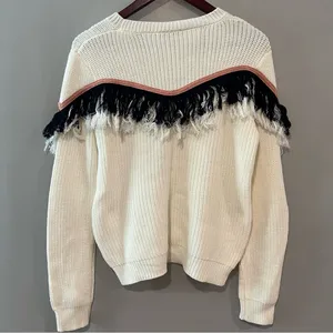 English Factory Cream Sweater with Black Fringe thumbnail 2