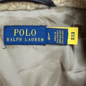 Polo Ralph Lauren Sherpa Moto Jacket Womens L Tan Off Duty Model Chic Streetwear thumbnail 2