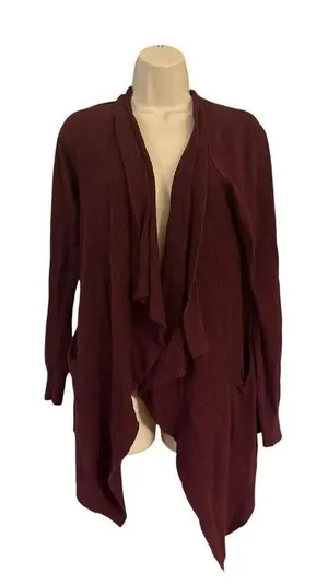A.N.A. A New Approach Womens Burgundy Open Front Ribbed Cardigan Size Small thumbnail 1