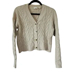 Cyrus Cream Cable Knit Cardigan Sweater Preppy Cozy Casual Timeless Minimalist thumbnail 4