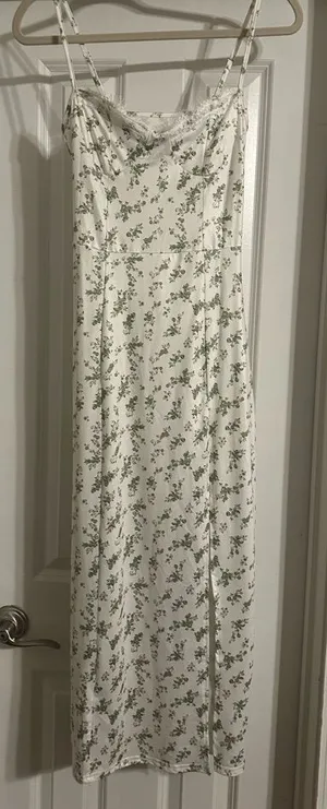 White Maxi Slip Dress with Green Floral Print thumbnail 1