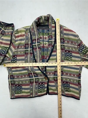 New Identity Vintage Americana Stars Stripes Womens Tapestry Blazer Jacket XL thumbnail 8