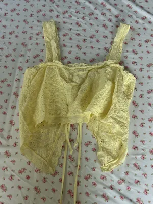 Aeropostale Pale Yellow Eyelet Lace Tie-Front Top thumbnail 3