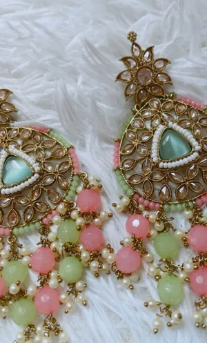 Light Green and pink Earrings (jhumka) thumbnail 3