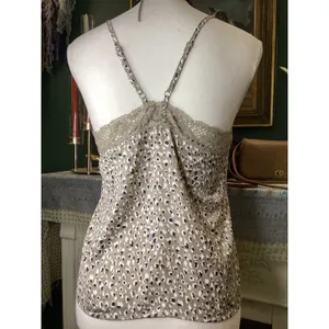 Aerie Womens XS Leopard Print Lace Trim Camisole Top Tan Black Adjustable Straps thumbnail 3