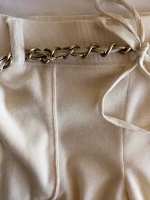 Juicy Couture Cream Velour Wide-Leg Lounge Pants with Gold Chain Trim Y2K Size M thumbnail 8