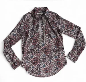 Abercrombie & Fitch Floral Paisley Button-Trim Blouse - Pink, Blue & Cream thumbnail 1