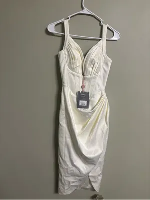 House Of CB Faye Ivory Satin Corset Midi Dress Size XS 0-2 New Sexy Thigh Split thumbnail 2