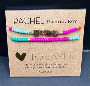 New! RACHEL Rachel Roy LOVE To Layer Beaded Anklet Duo thumbnail 1