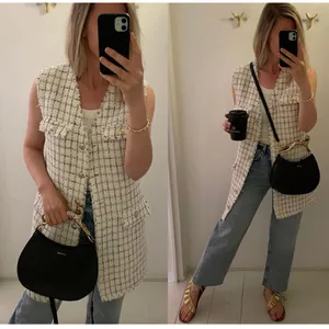 ANINE BING Janet Tweed Dress in White Plaid Size Medium NWT thumbnail 12