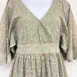 Mable Lace Romper Womens SM Sage Green Boho Bell Sleeve Vacation Cottagecore‎ thumbnail 9