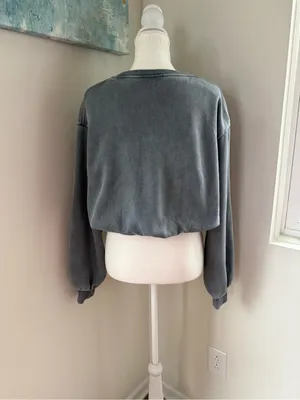 Zara Washed Slate Cropped Sweatshirt in Gray Small thumbnail 2