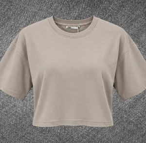 Zara Taupe Cropped Boxy T-Shirt Size Small thumbnail 1