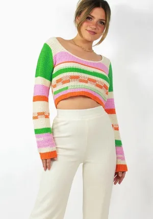 Grey Bandit Knit Crochet Long Sleeve Top thumbnail 1