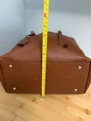 Sondra Roberts Squared Cognac Brown Tote with Gold Buckles Computer Bag or Purse thumbnail 5