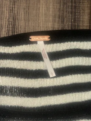FREE PEOPLE Slinky Baby Tee Black White Striped - Size Large thumbnail 11