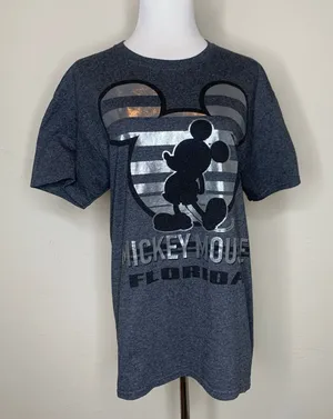 Disney Gray Mickey Mouse Metallic Silver Graphic Tee T Shirt Sz Medium thumbnail 1