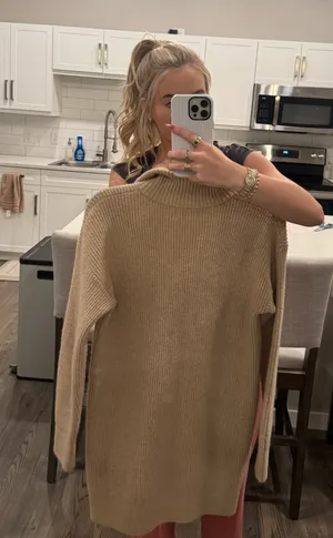 Old Navy Tan Quarter-Zip Mockneck Mini Sweater Shift Dress Oatmeal Heather XL thumbnail 1