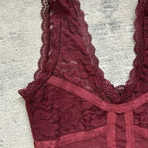 Shinestar Burgundy Sheer Lace Bodysuit Teddies Size M thumbnail 4