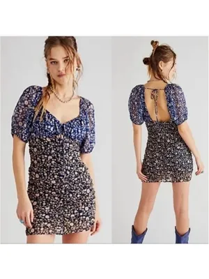 Free People Tessa Floral Ruched Mini Dress Women's Size XS thumbnail 2