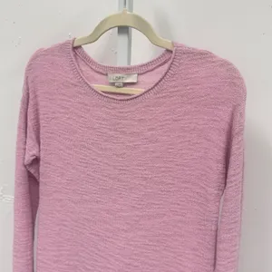 Loft Pink Textured Slub Knit Long Sleeve Crew Neck Sweater XS Pastel Casual thumbnail 3