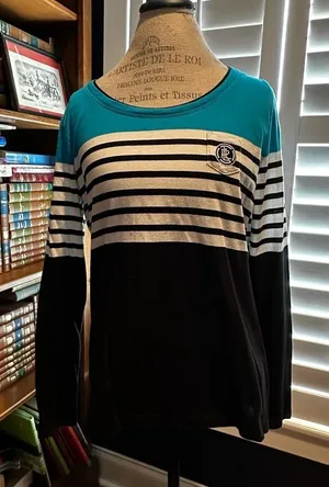 Ralph Lauren Teal and Black Striped Long Sleeve Top thumbnail 1