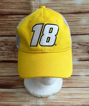 NASCAR Mesh back Team Yellow Hat Cap with driver's number Kyle Busch #18 thumbnail 1