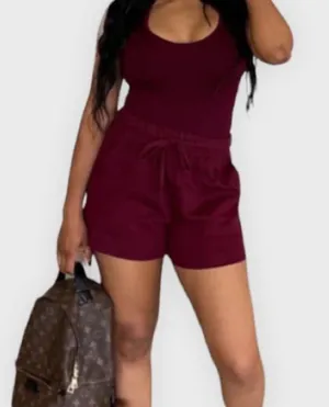 Zenana Burgundy short and bodysuit set. thumbnail 1