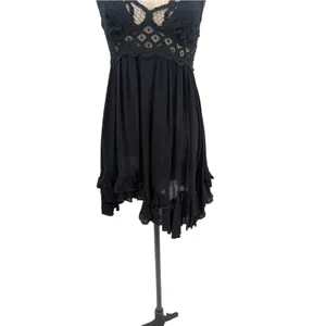 Free People FP One Adella Slip Dress Black Crochet Lace Boho Mini Dress Size S thumbnail 6