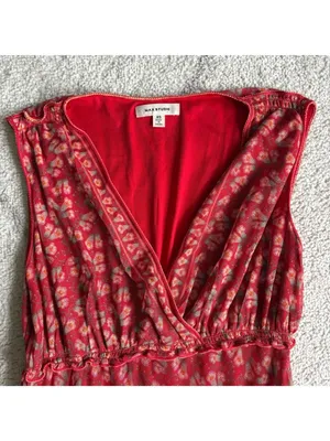 Max Studio Red Floral Tiered Maxi Stretch Dress Sleeveless Stretchy Boho thumbnail 8