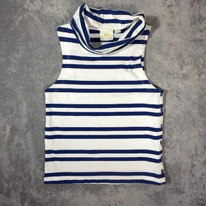 Maeve Anthropologie Blue White Sailor Striped Sleeveless Cowl Neck Button Top M thumbnail 2