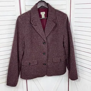 Vintage L.L. Bean Tweed‎ Blazer Large Burgundy Herringbone Wool Silk Blend Maroo thumbnail 8