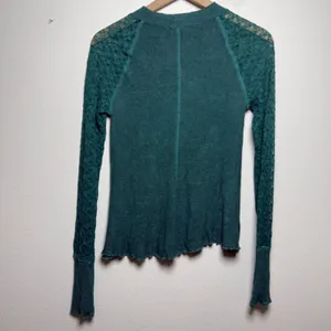 Free People Women No Limits Layering Top S Teal Lace Sleeve Back Cutout Coquette thumbnail 6