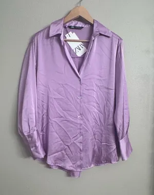 ZARA Satin Button-Up Shirt thumbnail 1