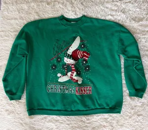 Vintage Christmas Kisser Sweatshirt Green Holiday Graphic One Size‎ USA Made thumbnail 1