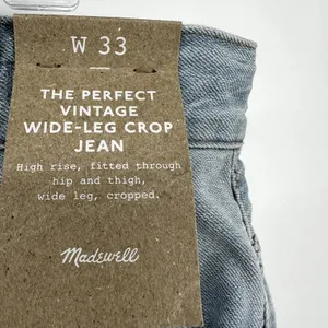 Madewell The Perfect Vintage Wide-Leg Crop Jeans Denim High Waisted Blue 33 NWT thumbnail 3