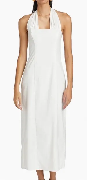Reformation | NWT Women's White Halter Midi Smocked Bessi Cocktail Dress, Size 2 thumbnail 1