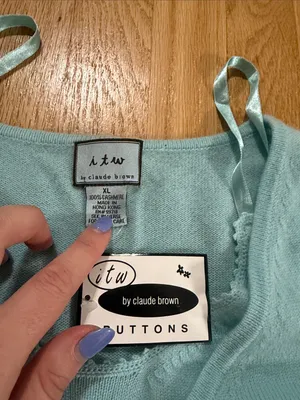 NWT Vintage Blue Cashmere Cardigan Tank Top Matching Set Sz XL thumbnail 2