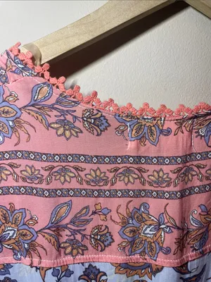Altar'd State Pink Floral Boho Romper Women’s Large V-Neck Festival Cottagecore thumbnail 4