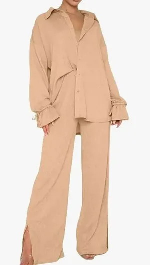 Women’s Beige Stretchy Pants Set(Size Small) Tan thumbnail 1