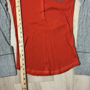 Y2K Aeropostale Womens Orange Gray Raglan Long Sleeve‎ Henley Shirt Top L G thumbnail 6