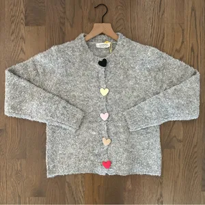 NWT Compañía Fantástica Ban.do Heart Button Boucle Cardigan in Grey Size Small thumbnail 6