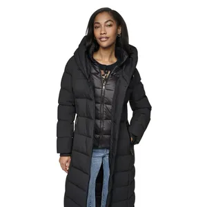 DKNY Women's Bibbed Hooded Puffer Coat Black Size XXL Long thumbnail 3