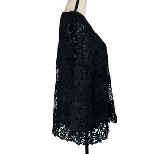Alfred Dunner X-Large Top Floral Crochet Overlay 3/4 Flare Sleeves Stretch Black thumbnail 5