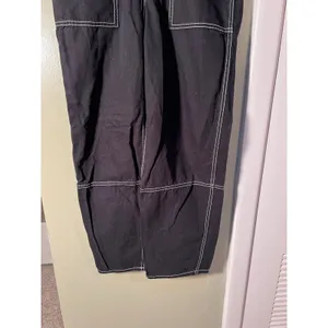 Divided H&M Women's Size 8 Contrast Stitch Baggy Fit Carpenter Jeans Black White thumbnail 4