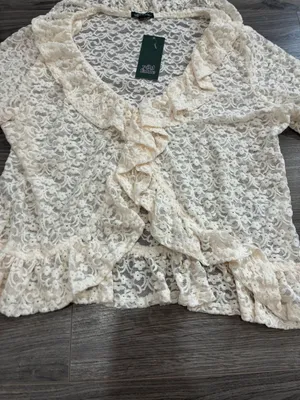 Wild Fable Women's Ivory Floral Lace Ruffle Button Cardigan Large thumbnail 4