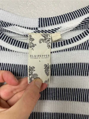 Blu Pepper Navy & White Striped Ruffle Sleeve Tee Size L thumbnail 4