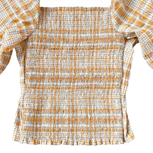 Like New Anthropologie Maeve Square Neck Puff Sleeve Seersucker Plaid Top Medium thumbnail 9